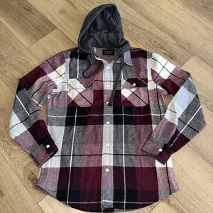Free‎ Planet Men's Hooded Flannel Long Sleeve Plaid Medium Red/Black NEW